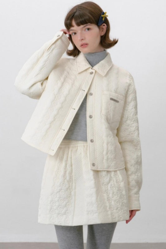 Lapel Dropped Shoulder Quilted Jacket