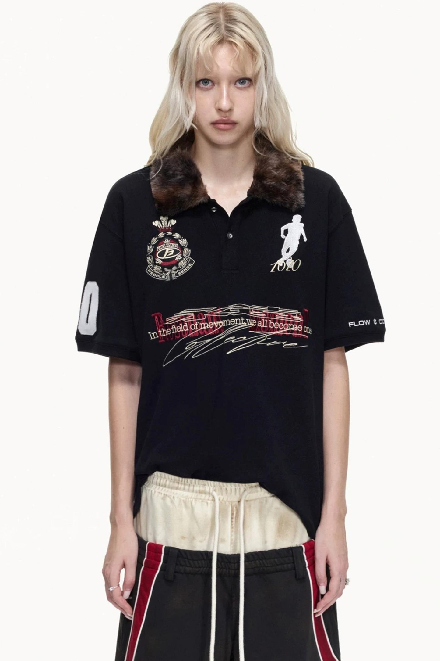 Detachable Fur Collar Retro Polo Top