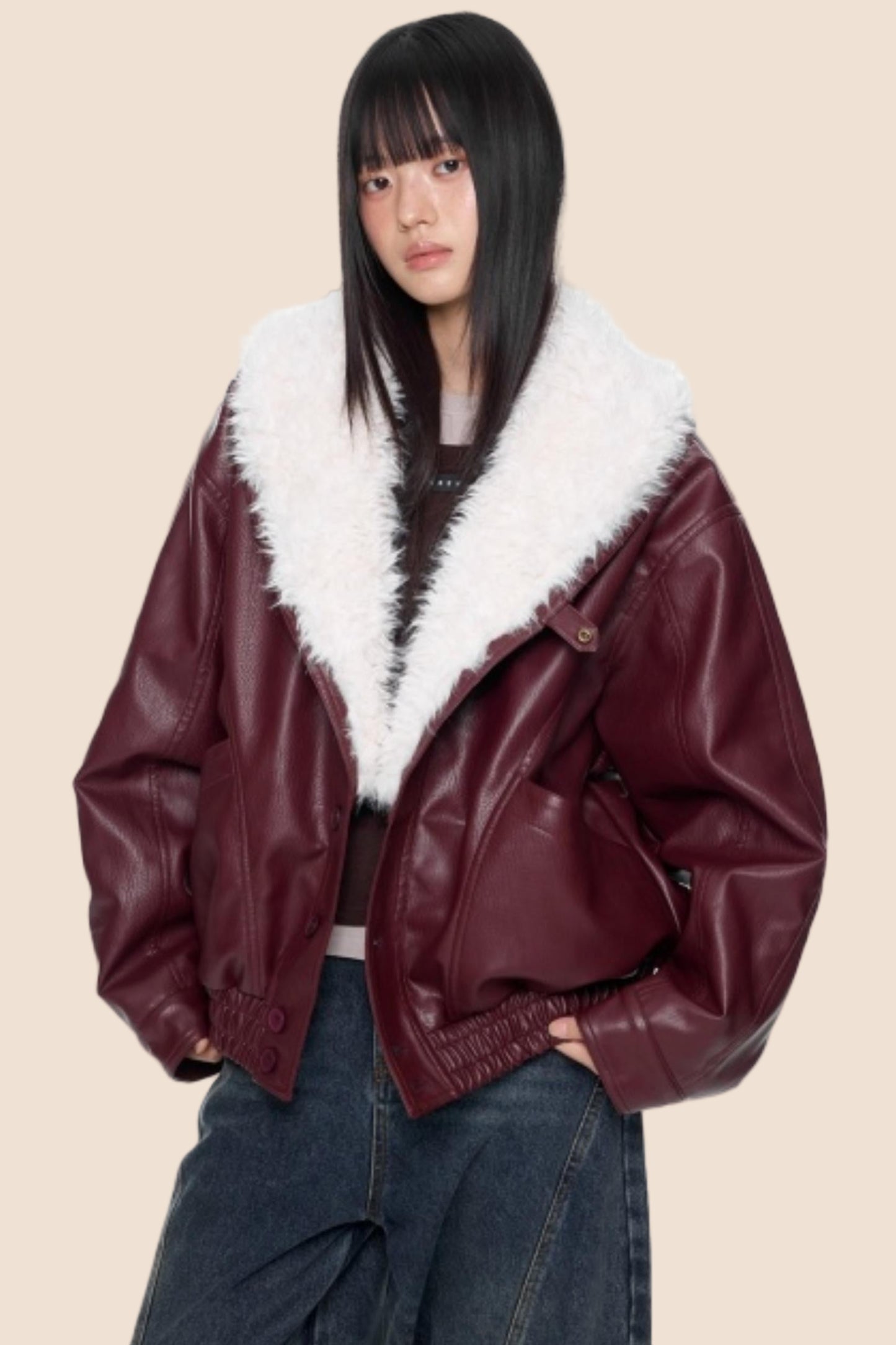 Fur Collar Leather Jacket Coat