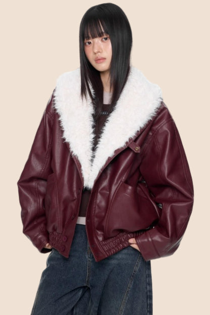 Fur Collar Leather Jacket Coat