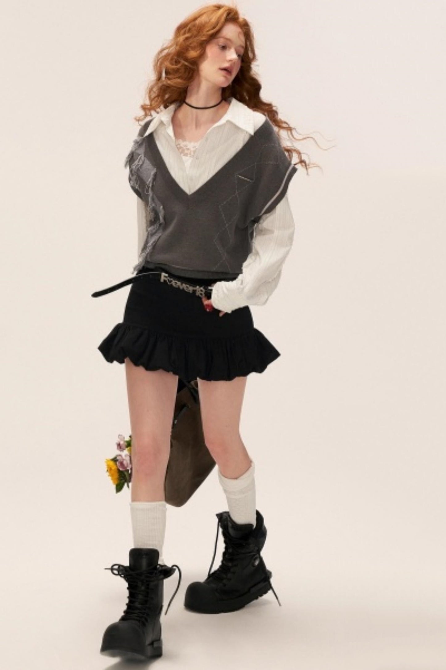 Layered Striped White Short Shirt