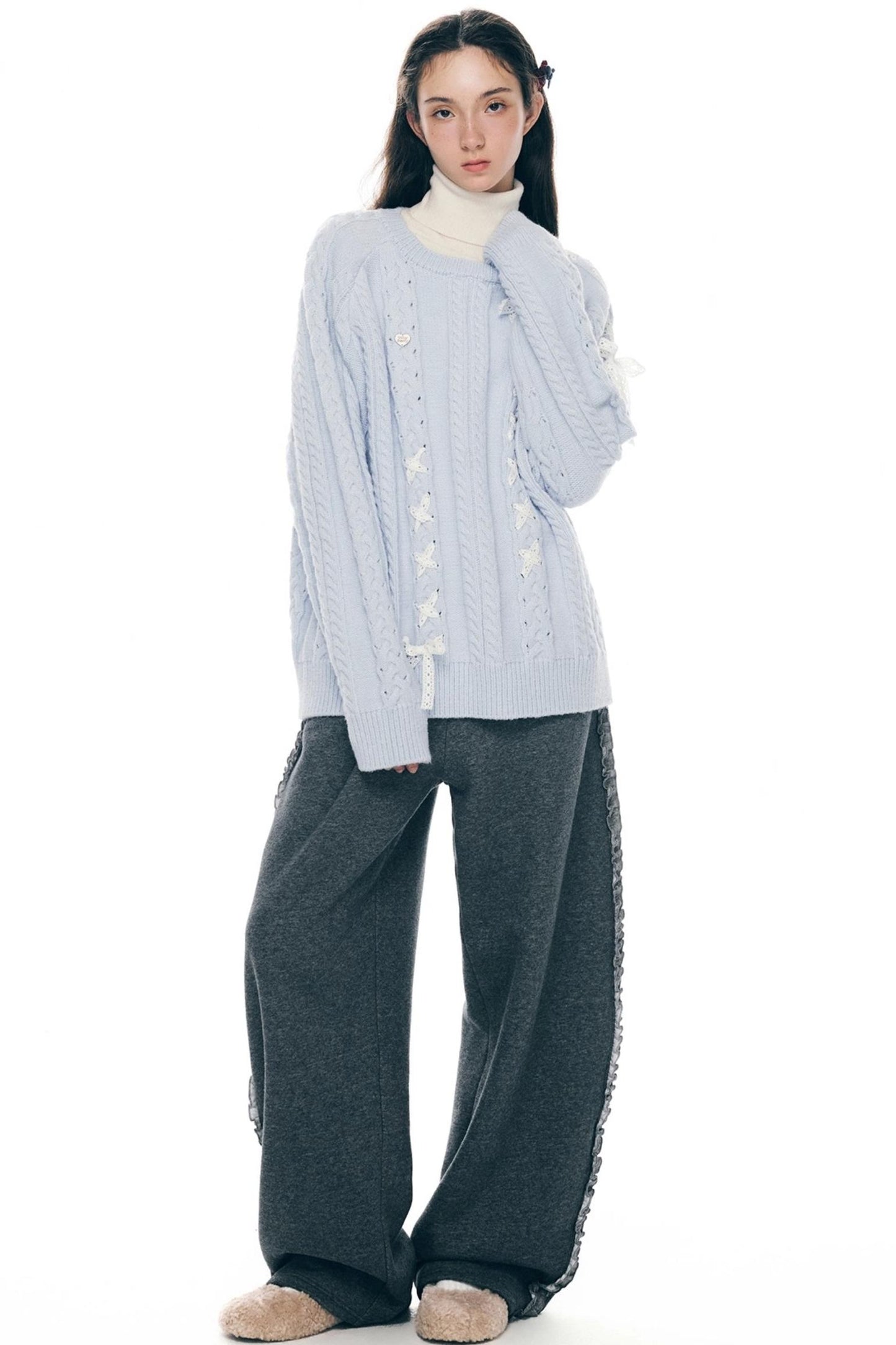 Gray Lace-Up Sweatpants