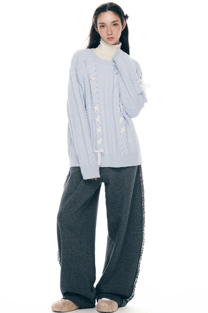 Gray Lace-Up Sweatpants