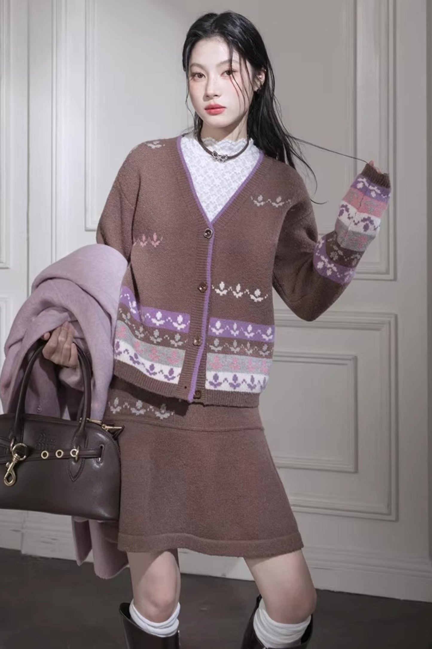 Winter Tulip Wool Cardigan Set