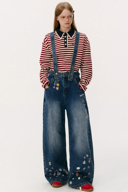 Vintage Loose Denim Bib Pants