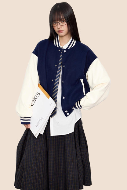 Patchwork Contrast Baseball Jersey Jacket