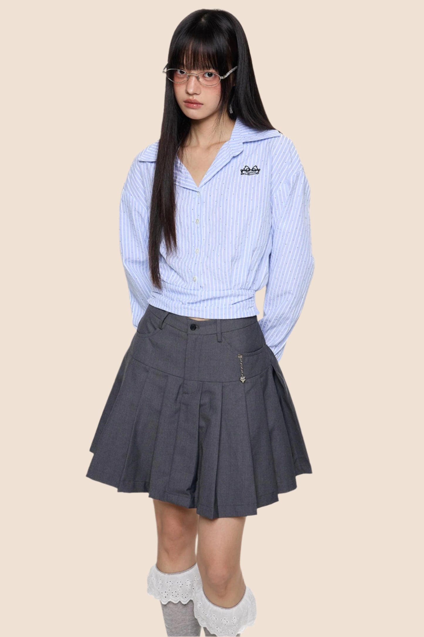 Striped Diamond Waist Lapel Shirt