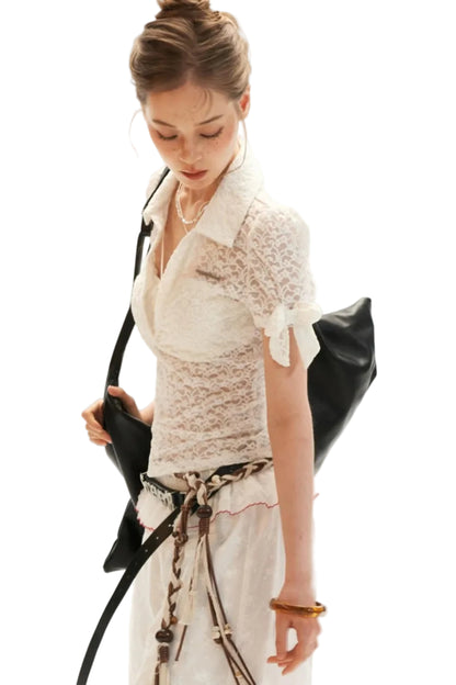 Lace Bow Puff Sleeve Top