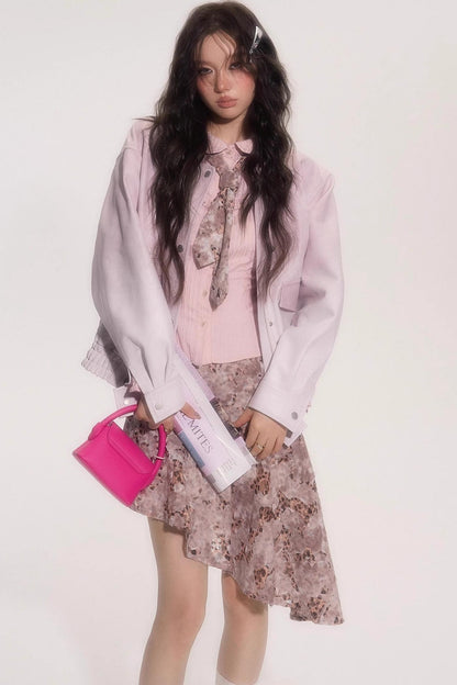 Pink Gradient Burst Leather Jacket