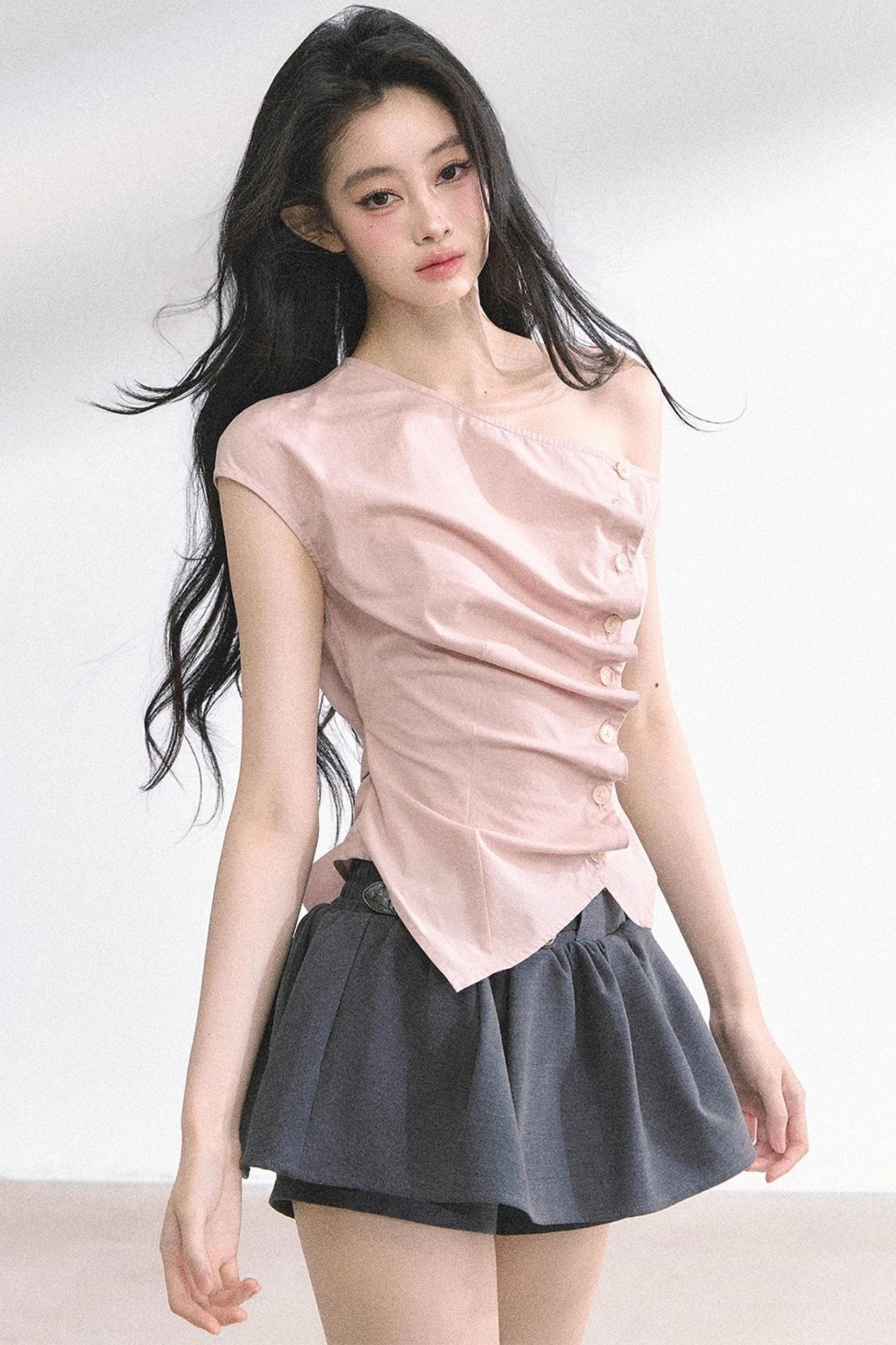 French Lace Asymmetrical Slim Fit Top