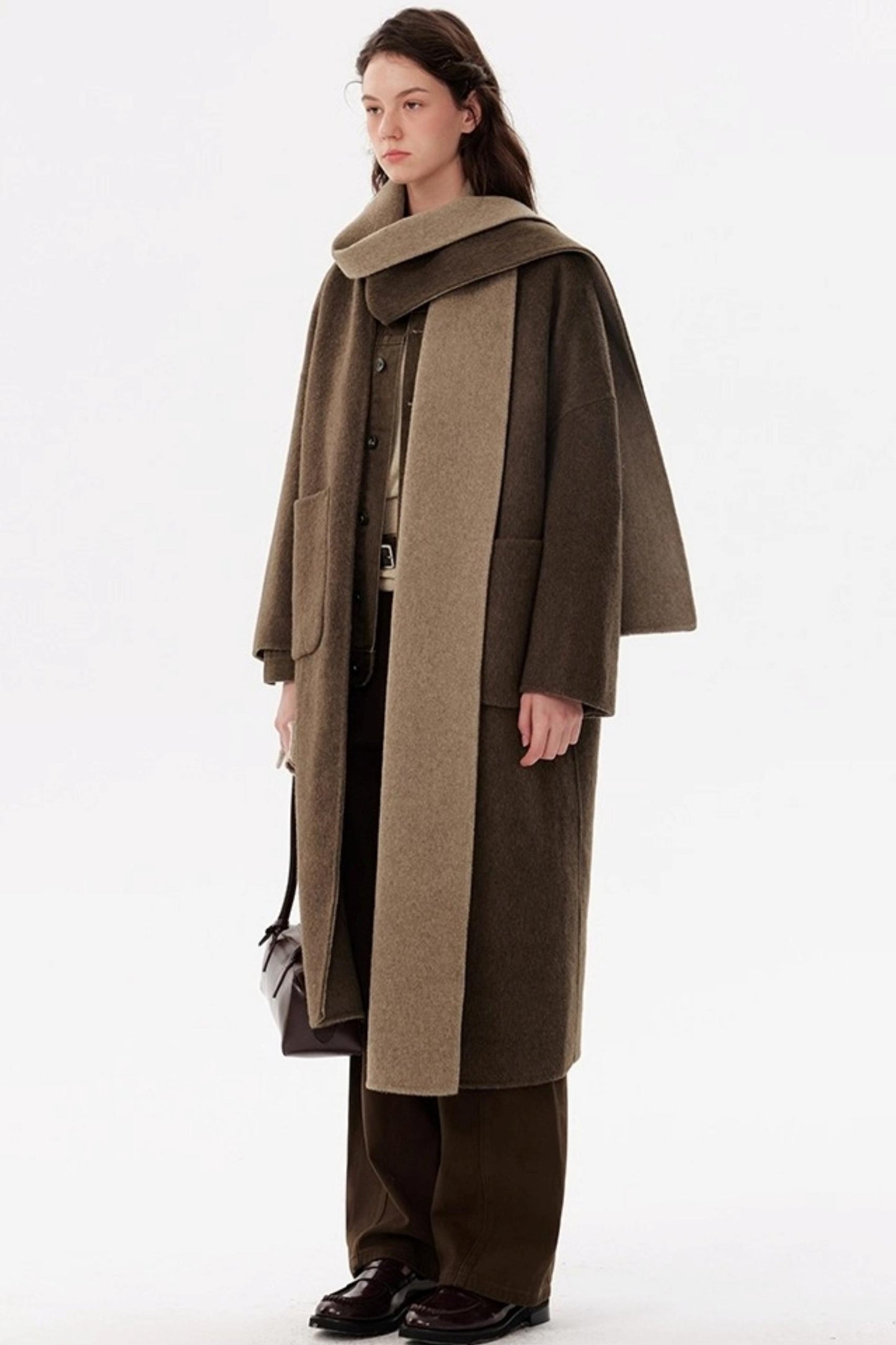 Woolen Scarf Collar Reversible Coat
