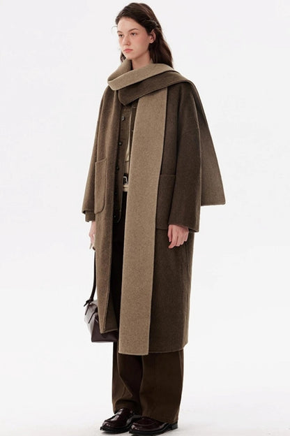 Woolen Scarf Collar Reversible Coat