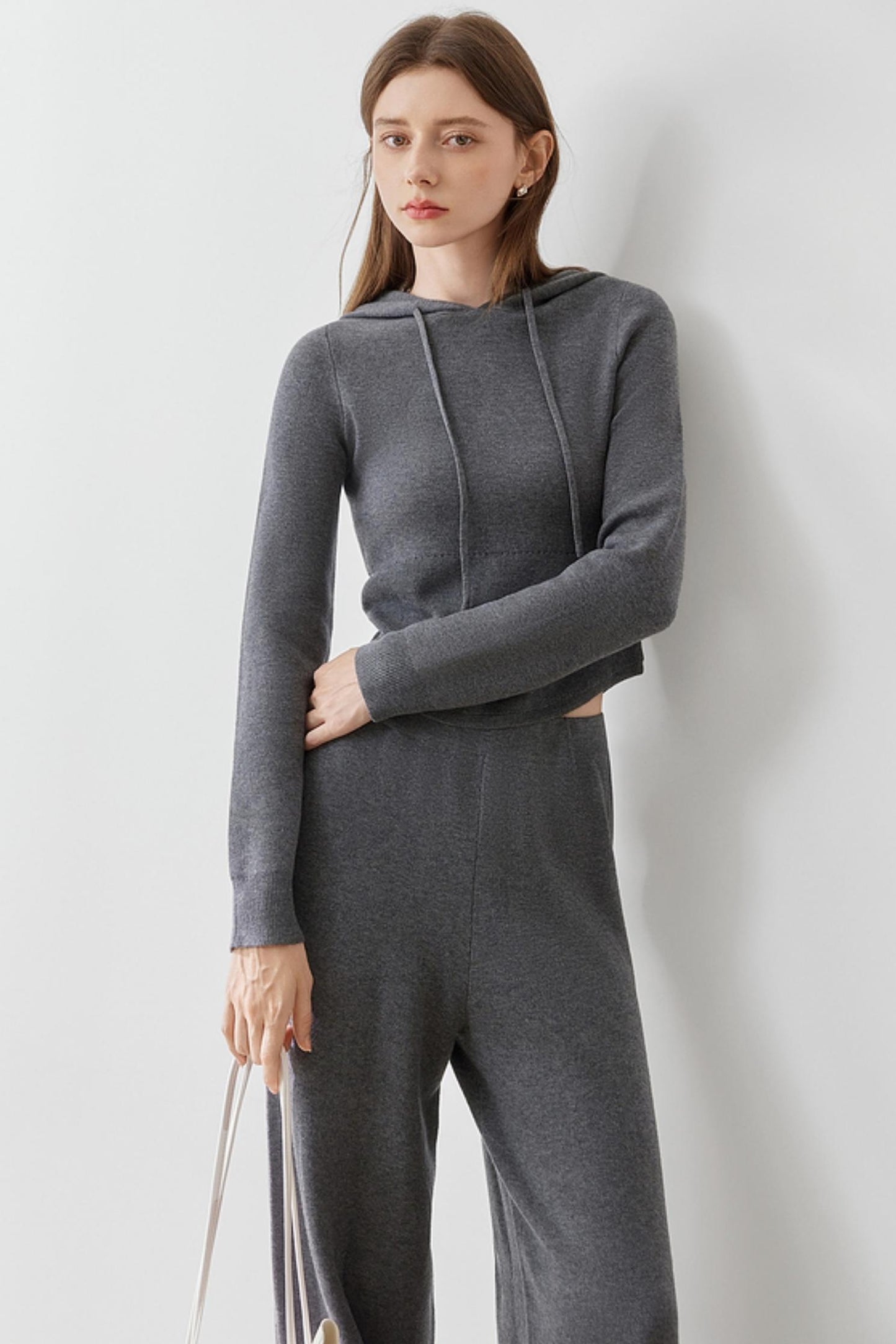 HOODED KNIT SWEATER & WIDE-LEG PANTS SET