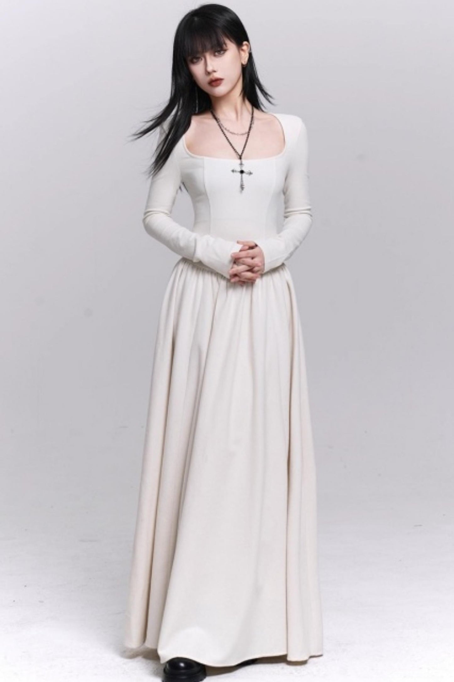 Off-White Cape Dress Set