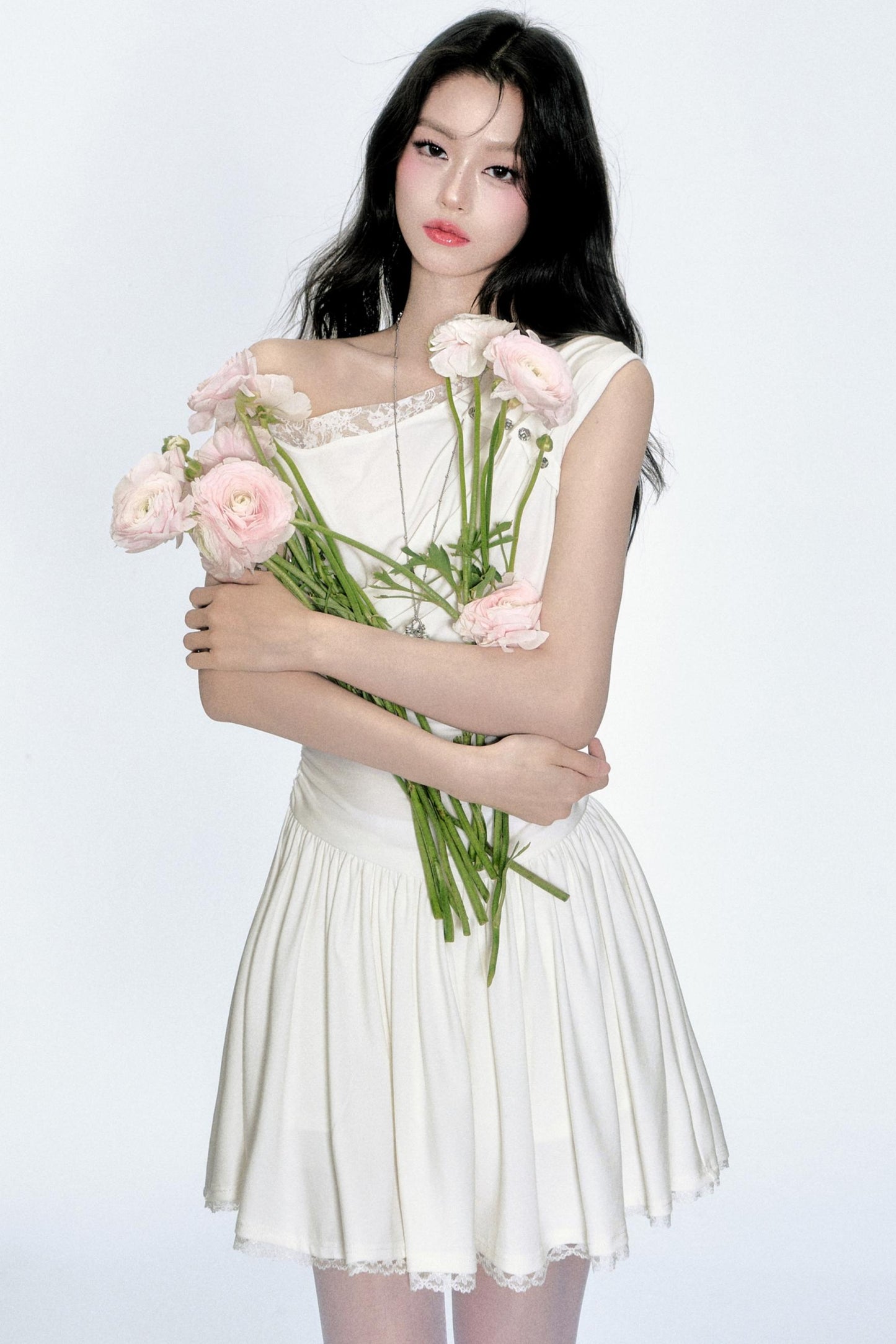 Lace Knit Asymmetric Dress