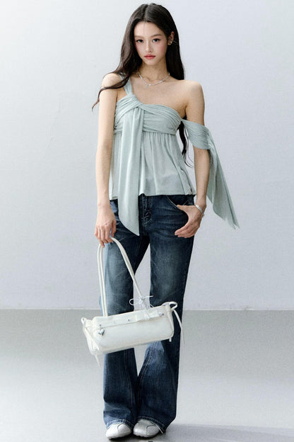 Island Green Asymmetrical Off-Shoulder Top Set-Up