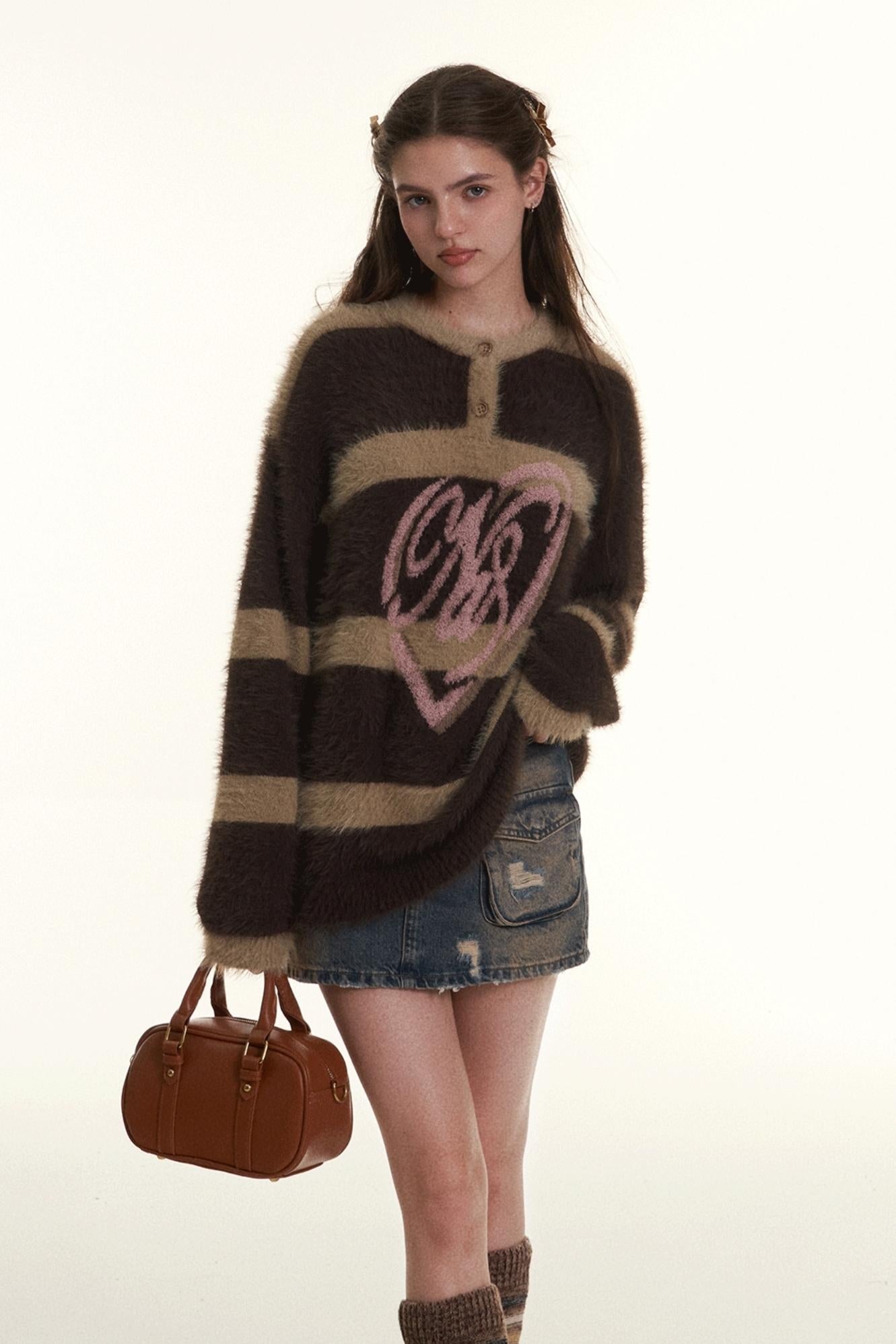 Retro Contrasting Striped Mink Fur Sweater