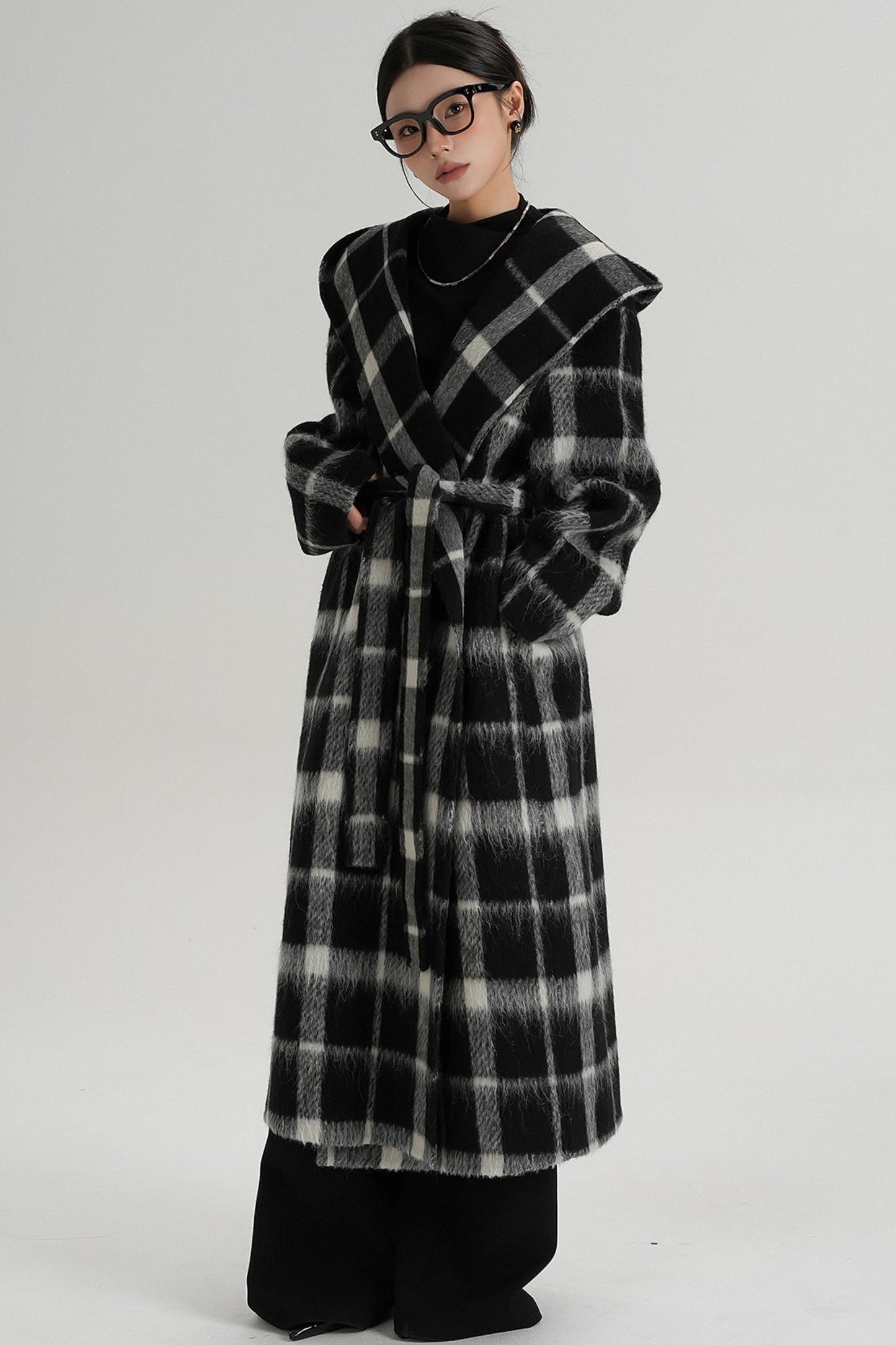 Plaid Alpaca Wool Coat