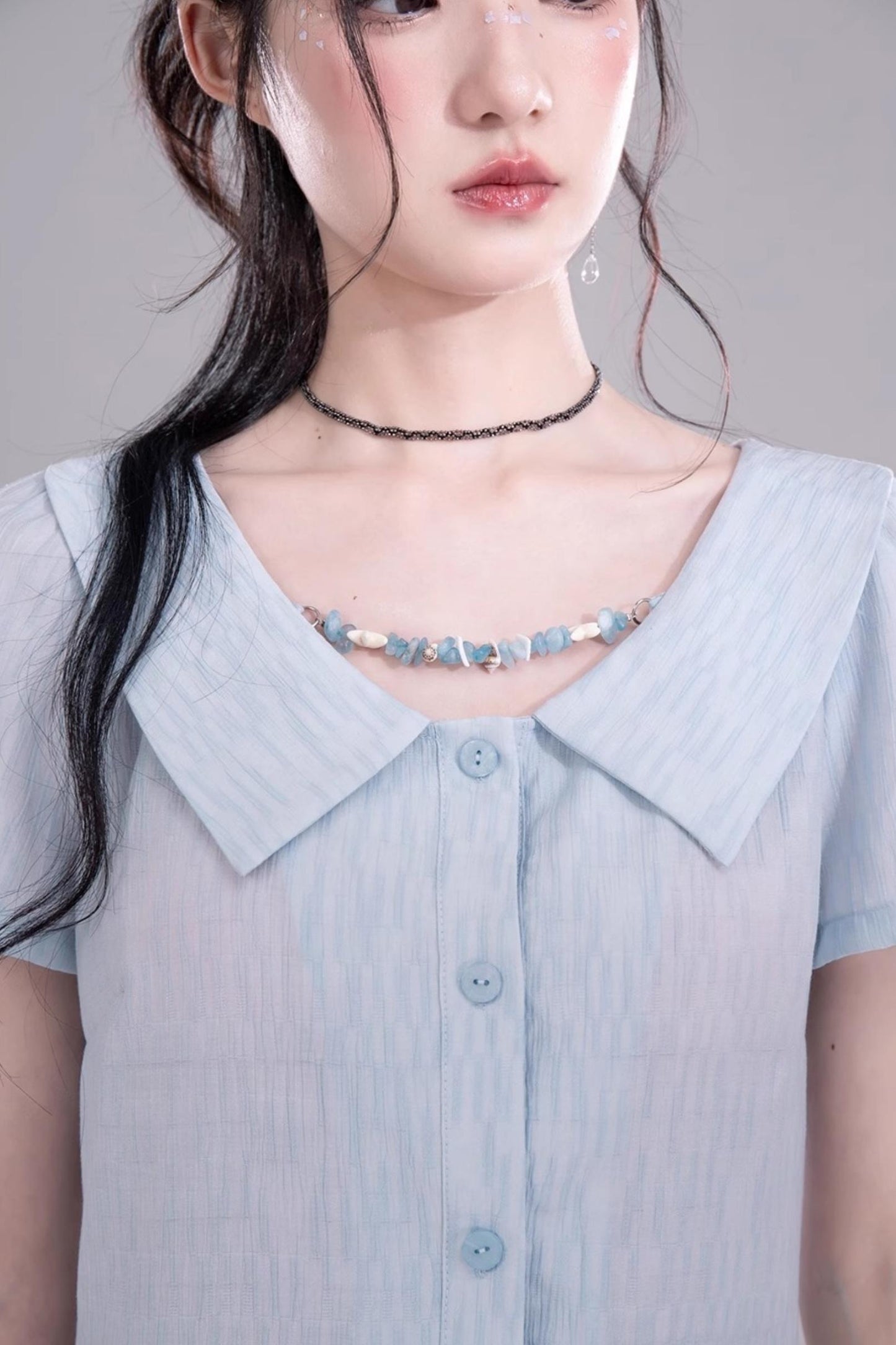 Blue Geometric Short Sleeve Shirt