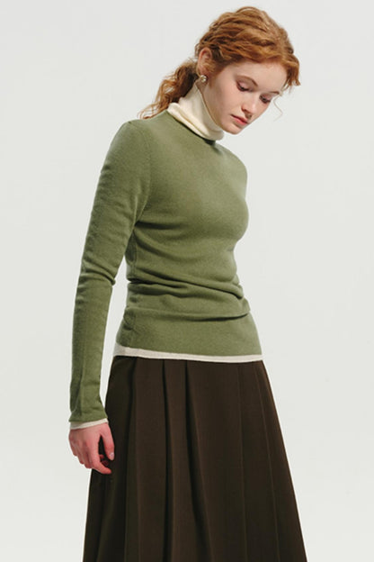 Wool Pile Collar Slim Knit Top