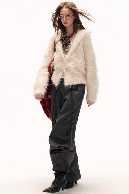 Gray Fleece Wide-Leg Pants