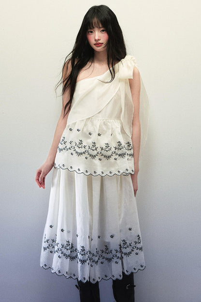 Elegant Embroidered Vest & Skirt Set-Up