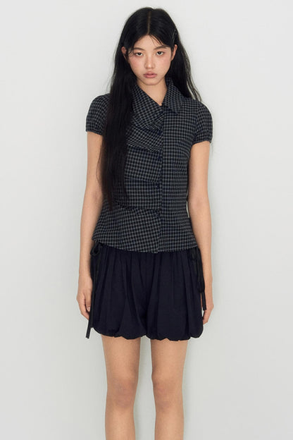 Nap Plaid Shirt & Pleated Skirt Set-Up