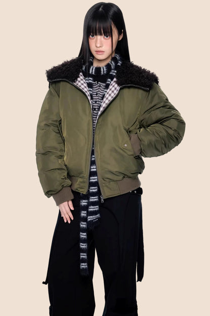 Furry Hooded Patchwork Jacket