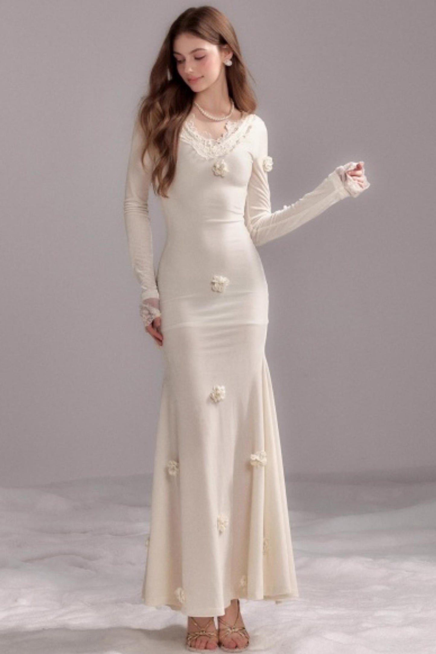 Three-Dimensional Mermaid Lace Patchwork Dress