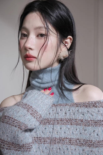 Off-Shoulder Wool Knit Vest Set