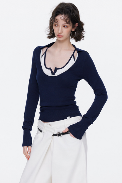 Asymmetrical Waistband Denim Pants