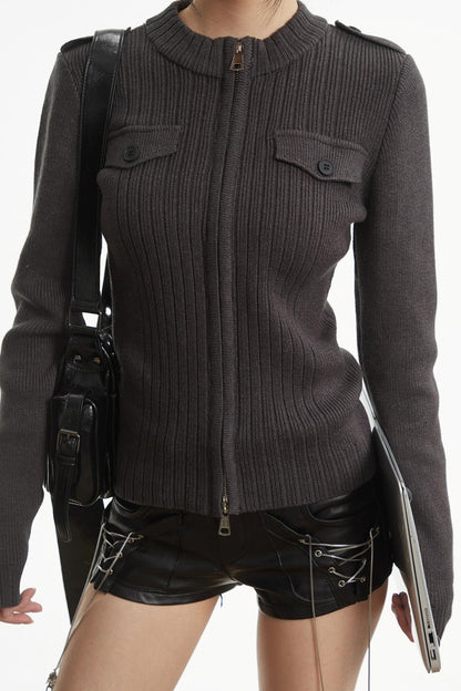 White Stand-Up Collar Knit Top