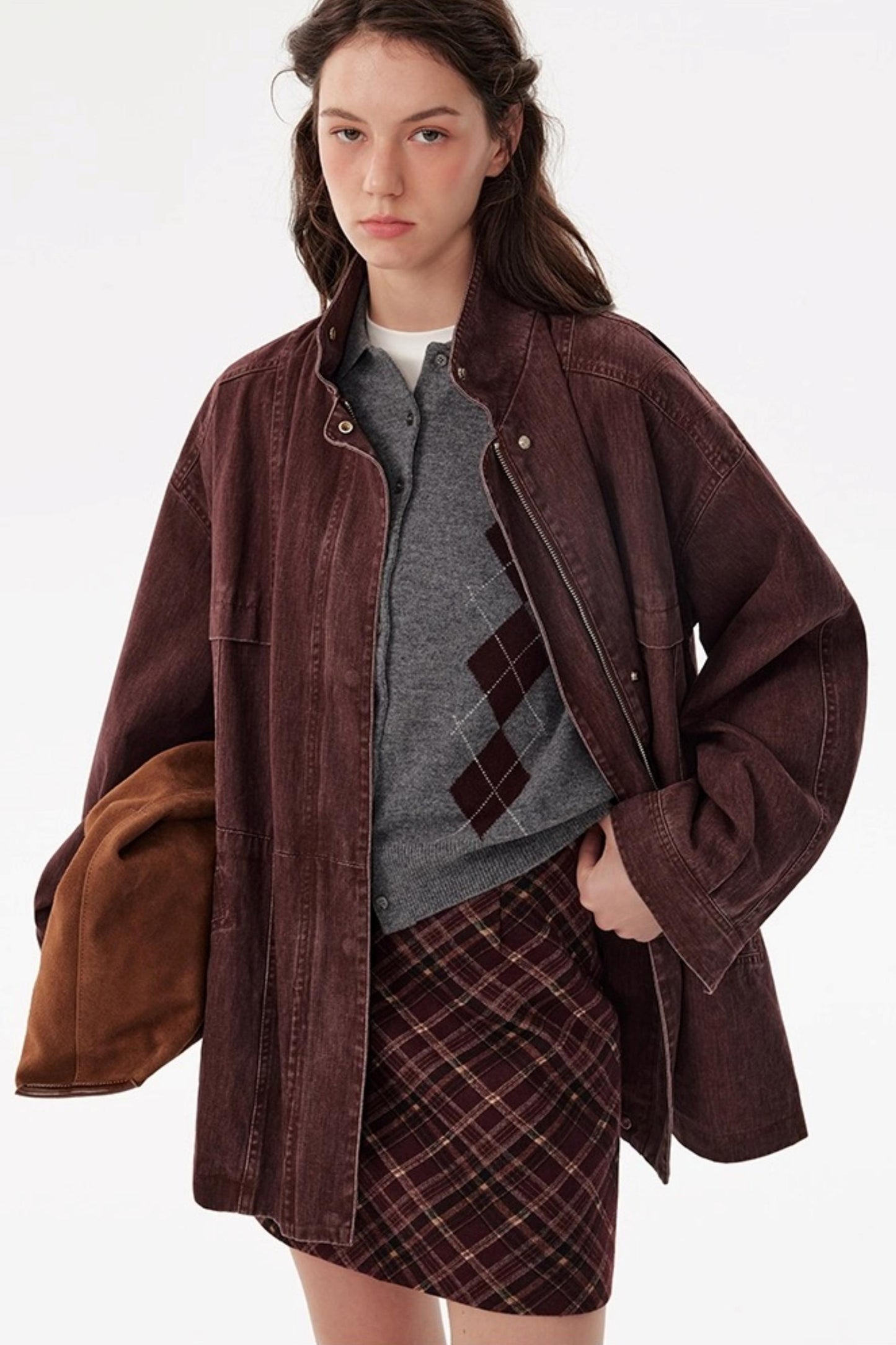 Vintage Red Plaid Woolen A-Line Skirt