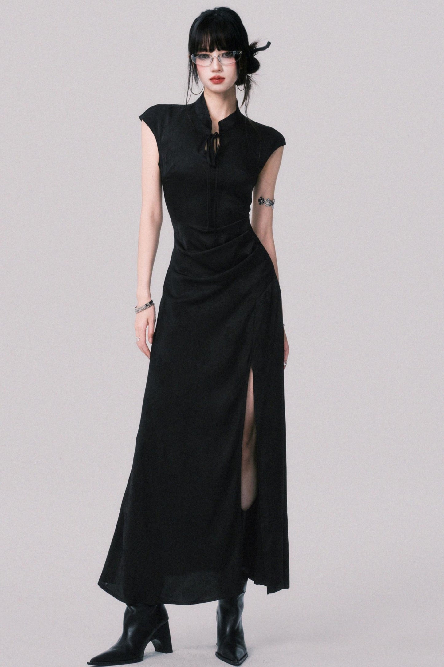 Chic Black Jacquard Dress