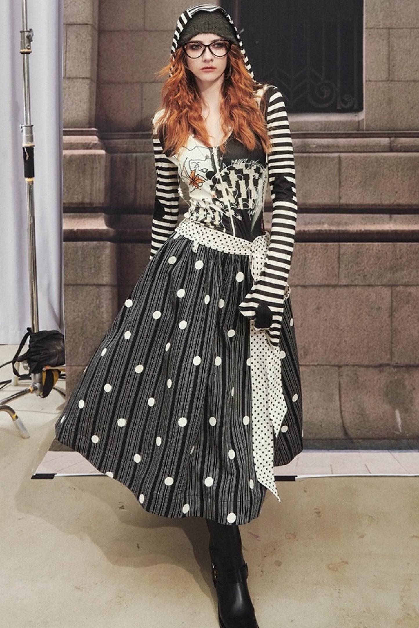 Hand-Painted Cat Chase Hooded Top