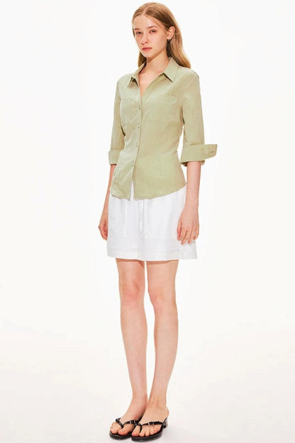 Lyocell Linen V-Neck Blouse