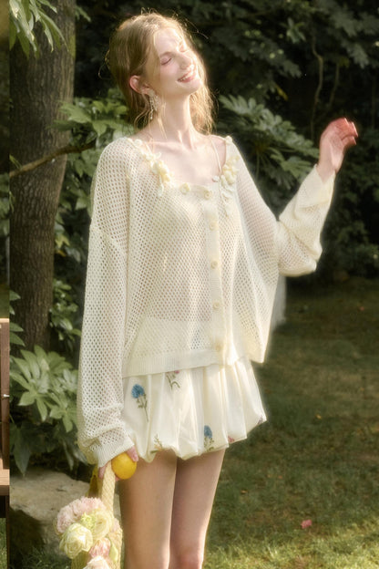 Galaxy Ice Silk Hollow Cardigan