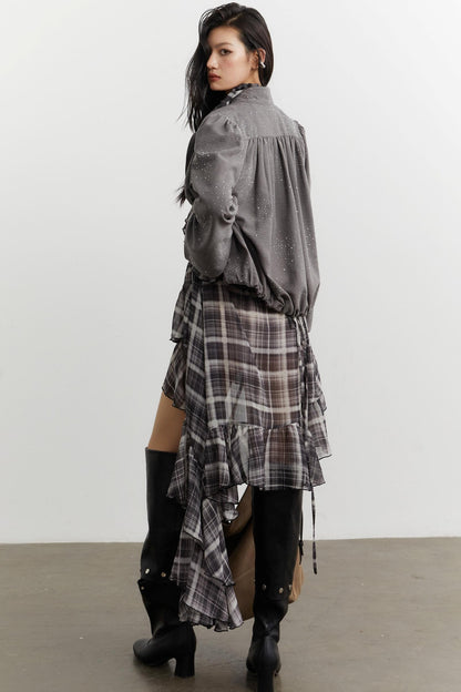 Vintage Bright Diamond Pleated Short Jacket