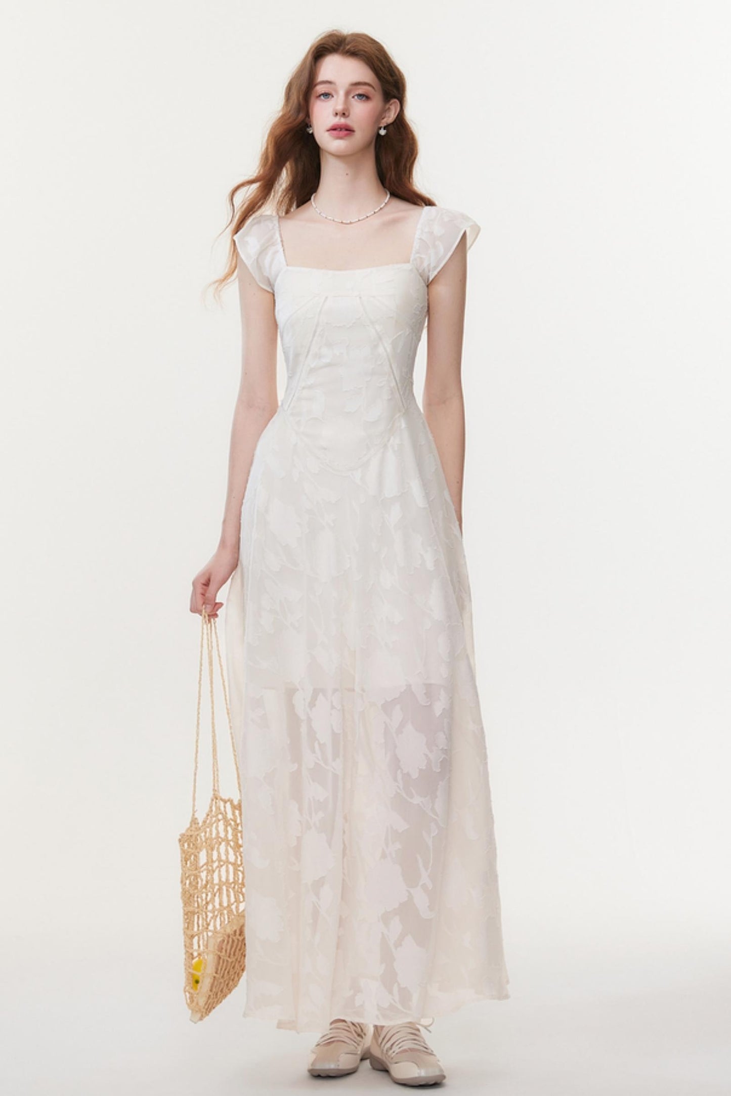 Slim Fit Square Neck Jacquard Dress