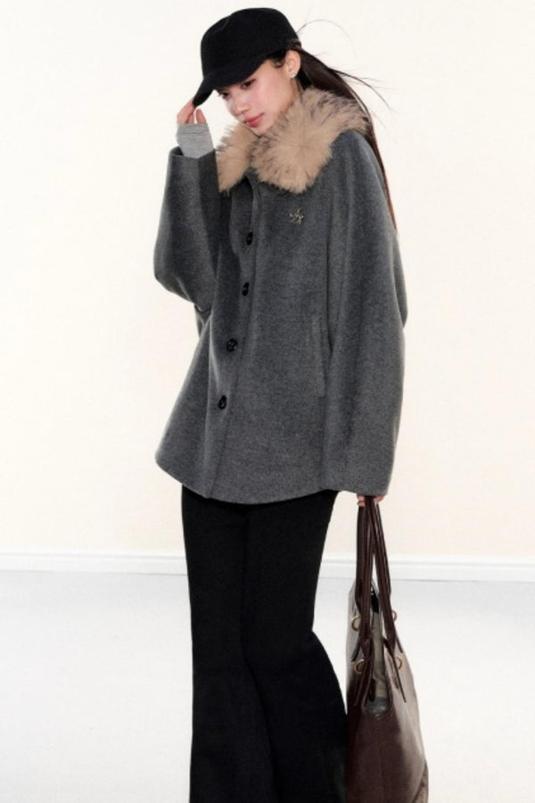 Fur Collar Woolen Cape Coat