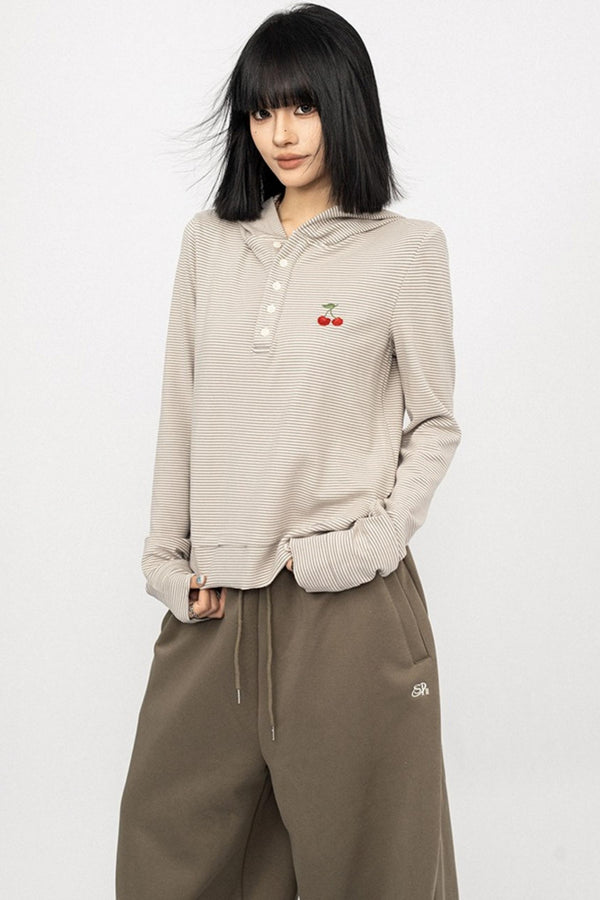 Autumn Striped Hooded Sweatshirt