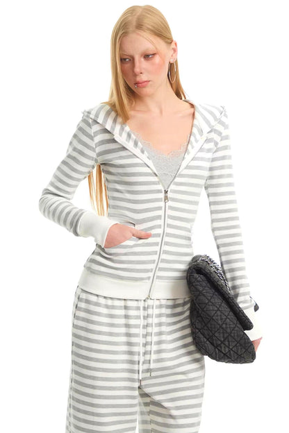 Retro Striped Hooded Top Set-Up
