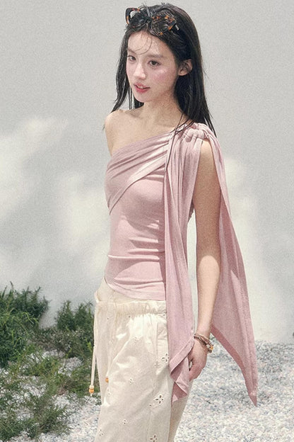 Sunset Coral Asymmetrical Top