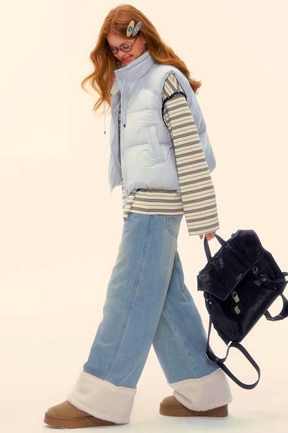 Wool Splicing Fleece-Lined Pants