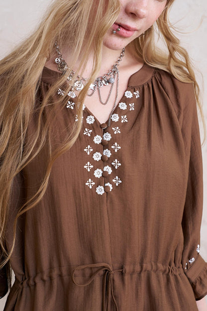 Summer V-Neck Drawstring Dress