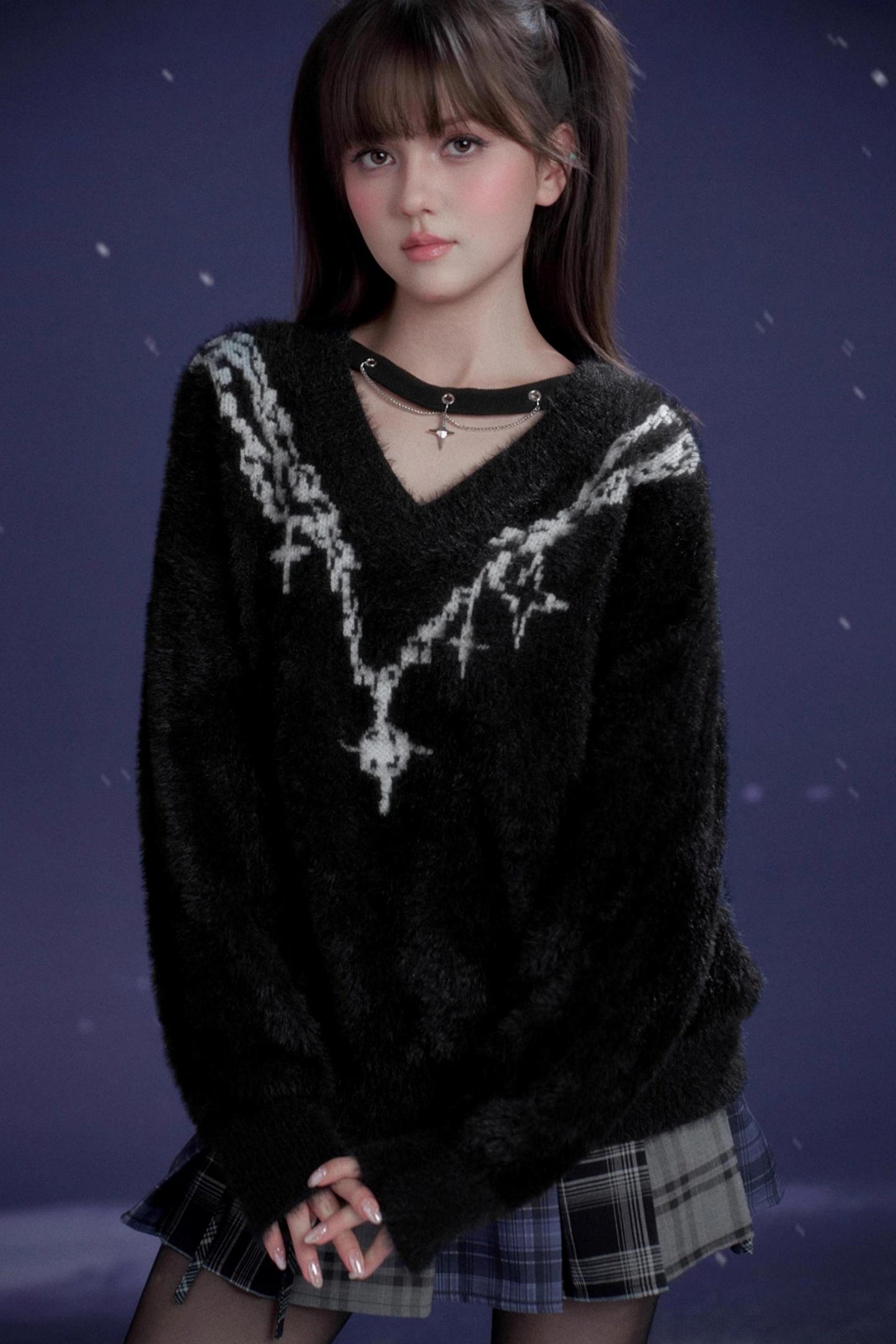 Energetic V-Neck Jacquard Sweater