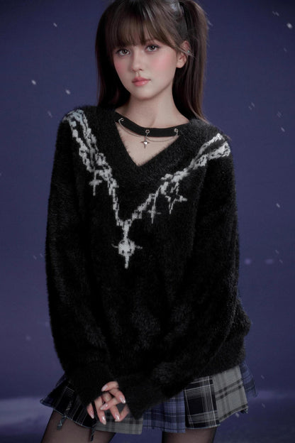 Energetic V-Neck Jacquard Sweater