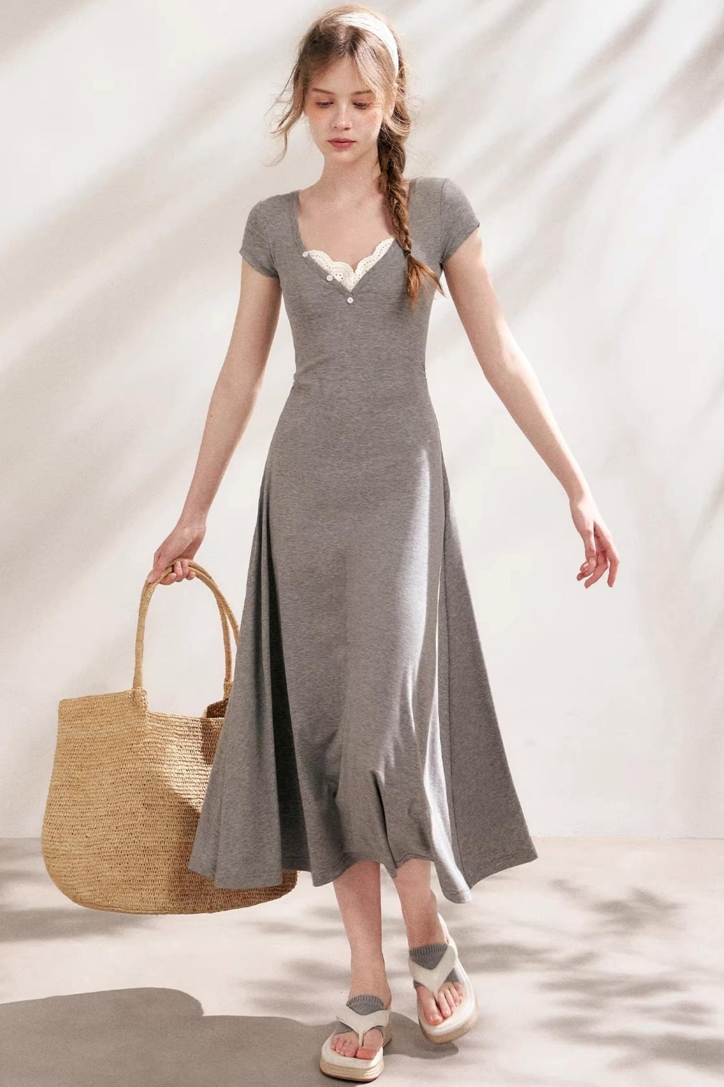 Slim Lace V-Neck A-Line Dress