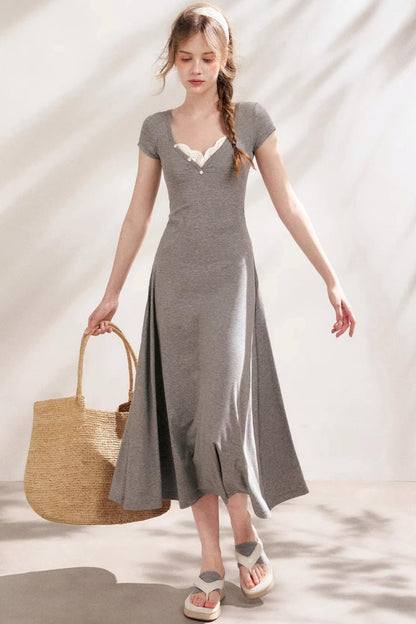 Slim Lace V-Neck A-Line Dress