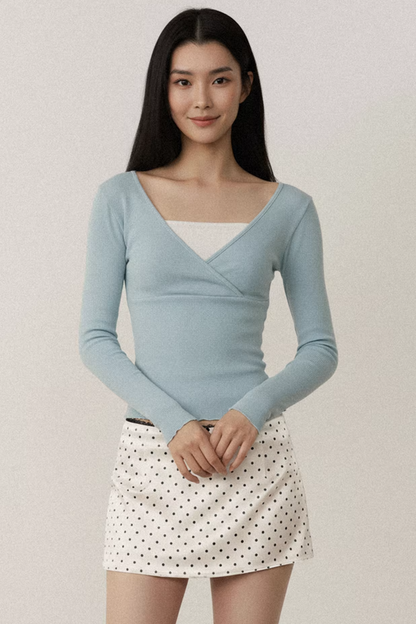 Contrast Color Cross V-Neck Top